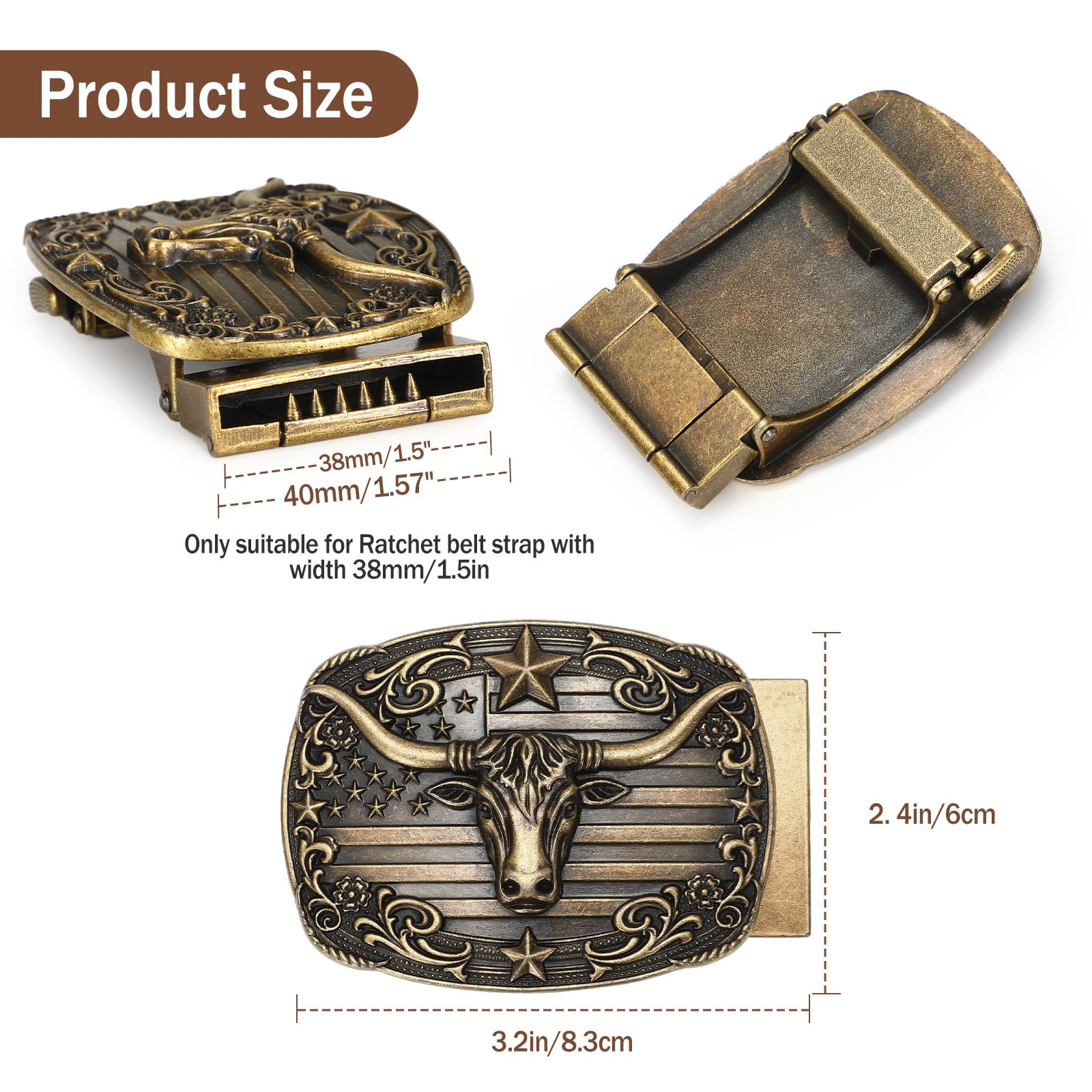 Western Buckle Fits 1.5" Slide Belt Strap