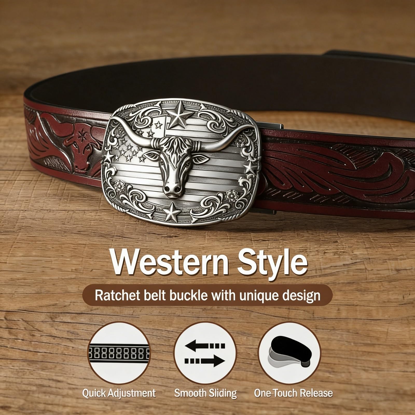 Western Buckle Fits 1.5" Slide Belt Strap