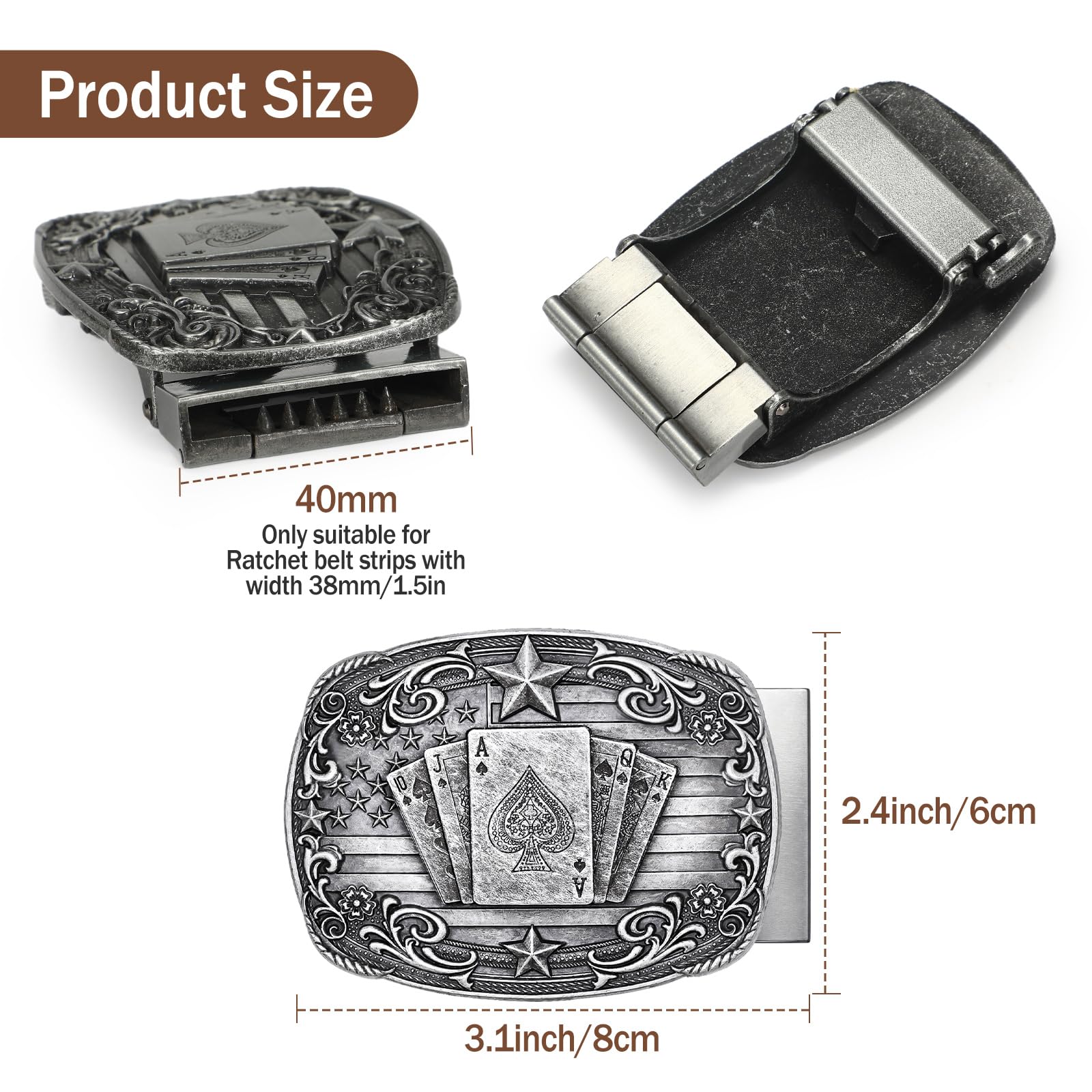Western Buckle Fits 1.5" Slide Belt Strap - JASGOOD OFFICIAL