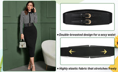 Women Vintage Wide Faux Leather Elastic Stretchy Belt