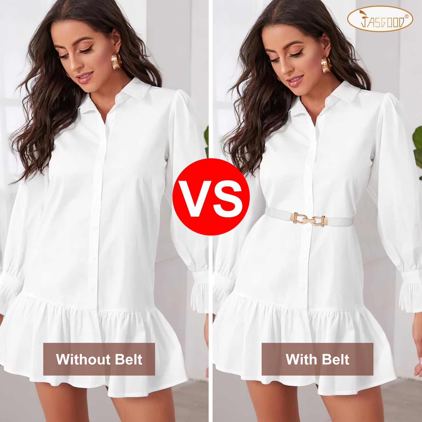 JASGOOD Women Stretchy Waist Belt Retro Elastic Skinny Belt for Ladies with Gold Buckle