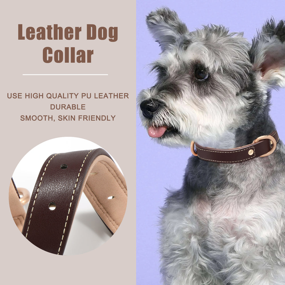 Super Soft Brown Leather Dog Collar With Strong Metal Buckle