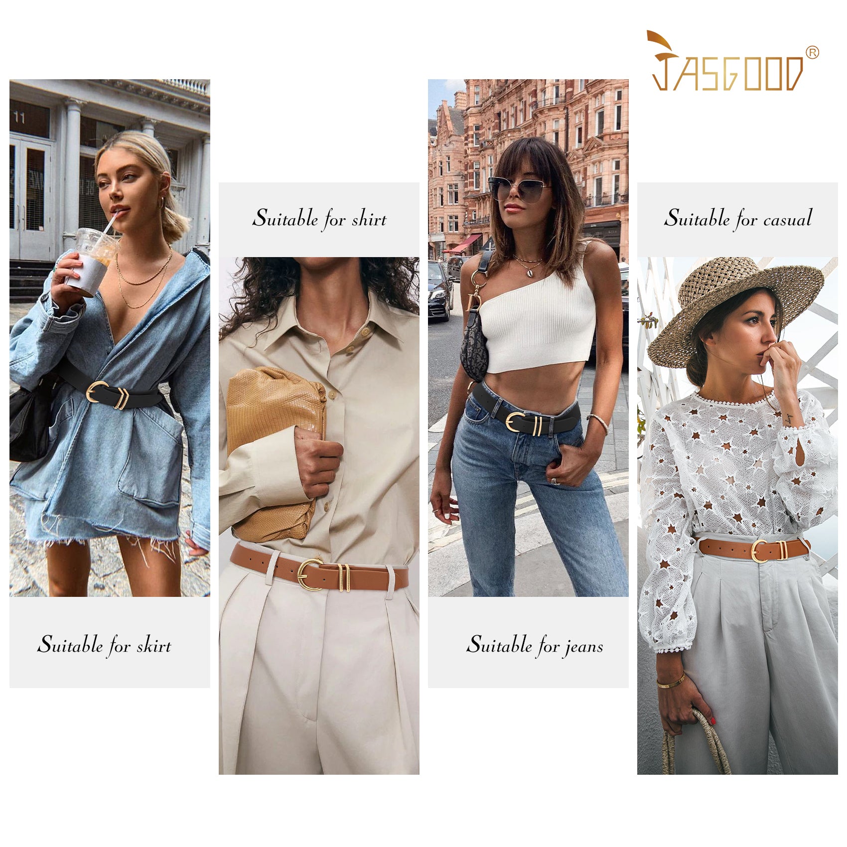 JASGOOD Leather Belts for Women Jeans Dresses Fashion Ladies White Belt - JASGOOD OFFICIAL