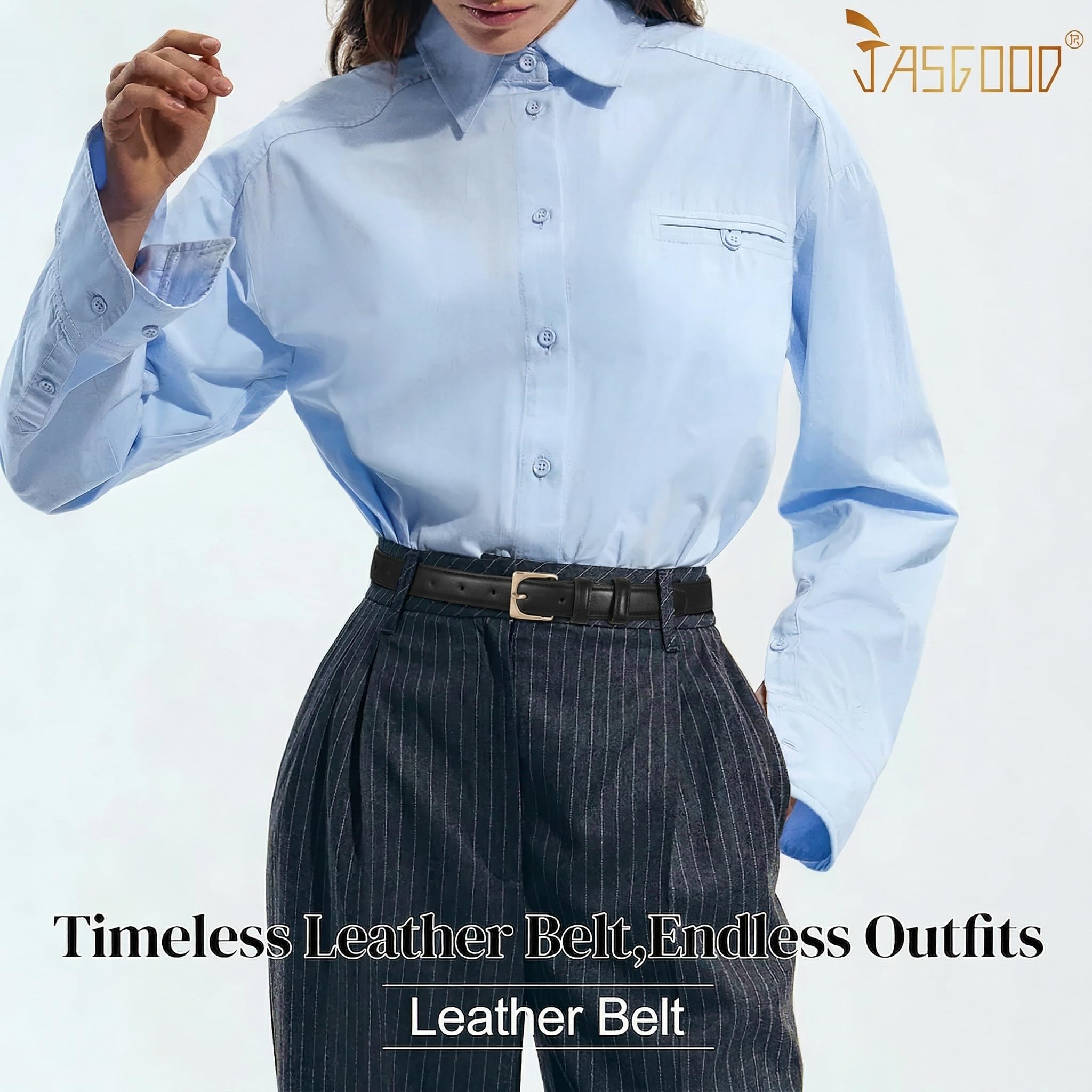 Slim Leather Belt with Square Buckle