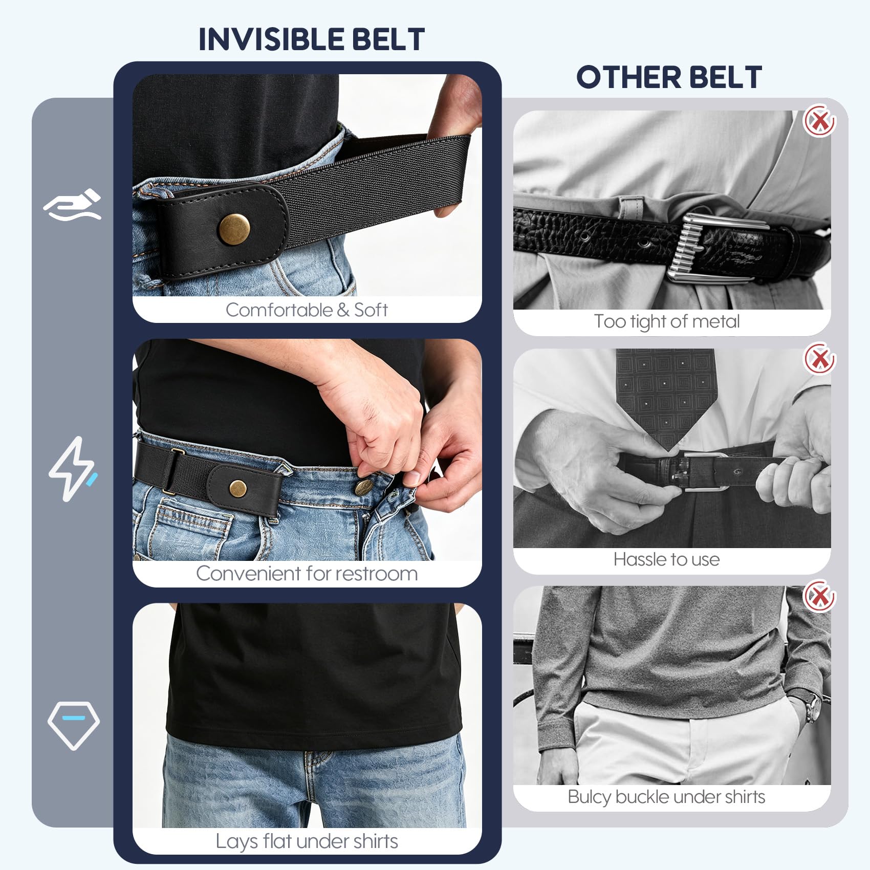 Buckless Invisible Elastic Belt for Jeans Pants