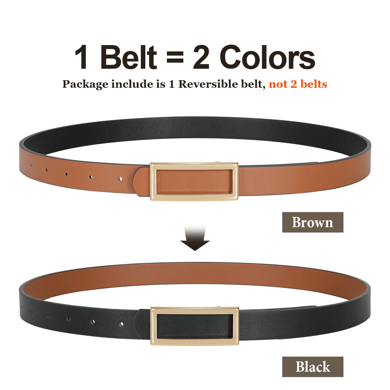 Reversible Waist Belt with Square Buckle