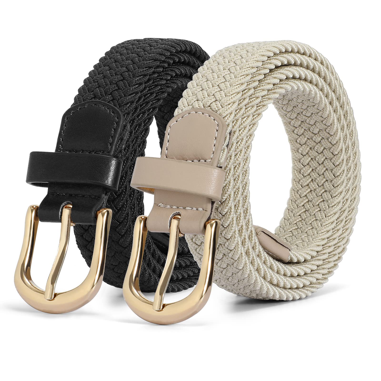 2-Pack Elastic Woven Stretch Fabric Braided Belts for Women