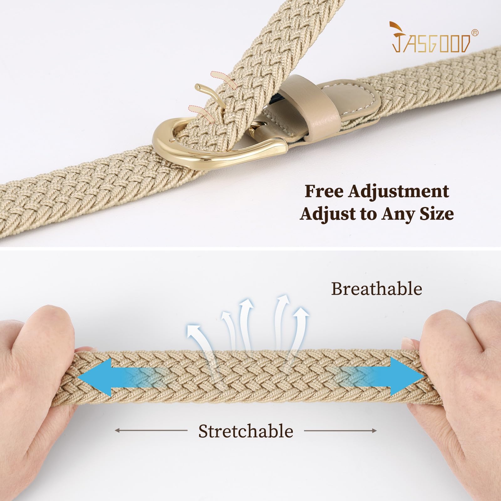 2-Pack Elastic Woven Stretch Fabric Braided Belts for Women