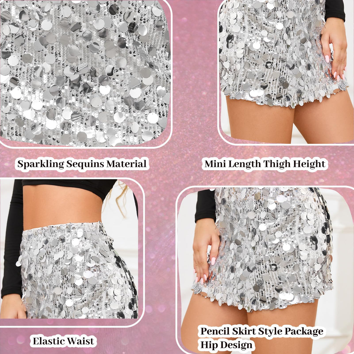 Stretchy Sequin Skirt for Women