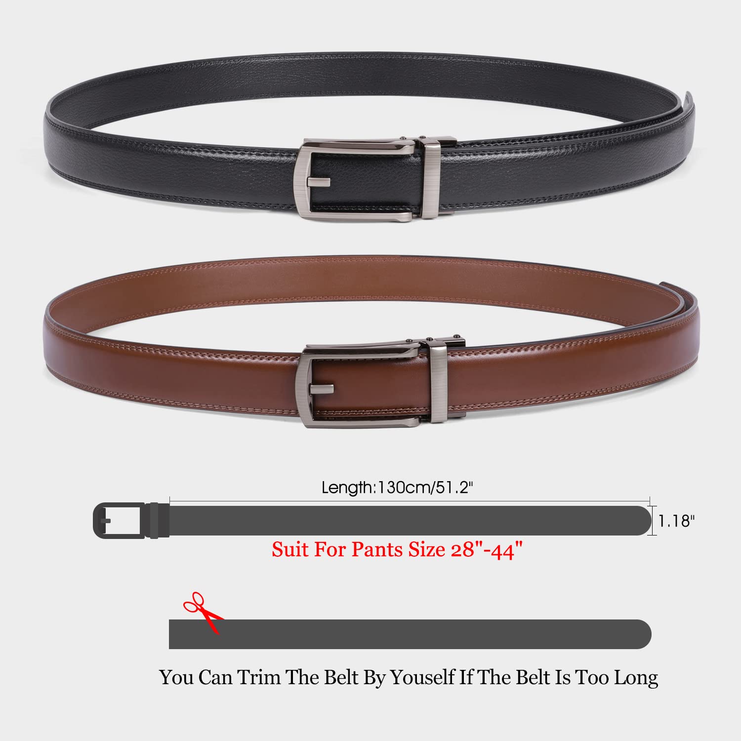 2-Pack Sliding Ratchet Belt For Trousers 1.18" Width