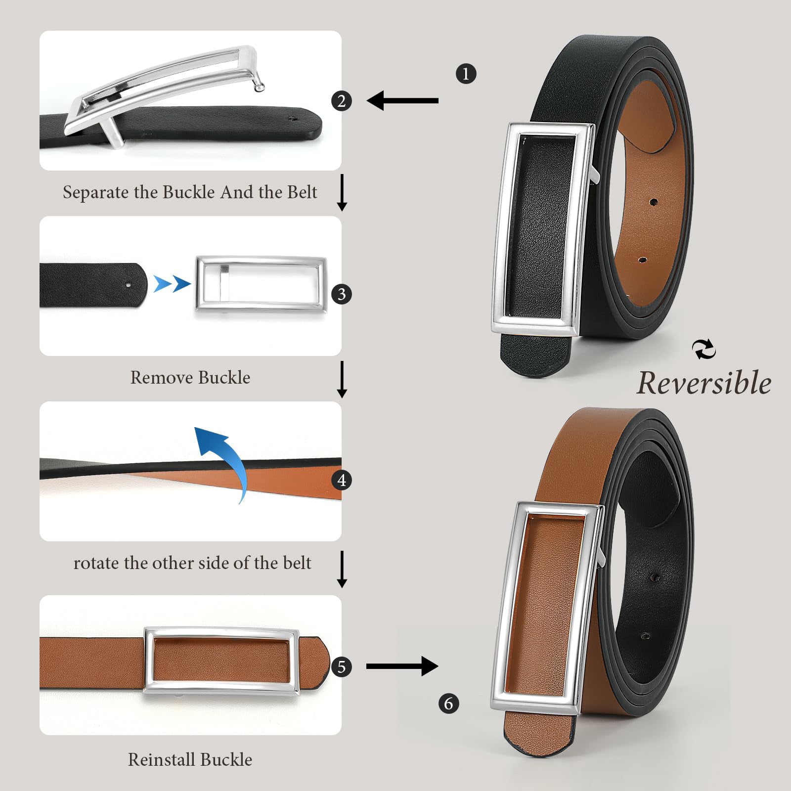 Reversible Waist Belt with Square Buckle