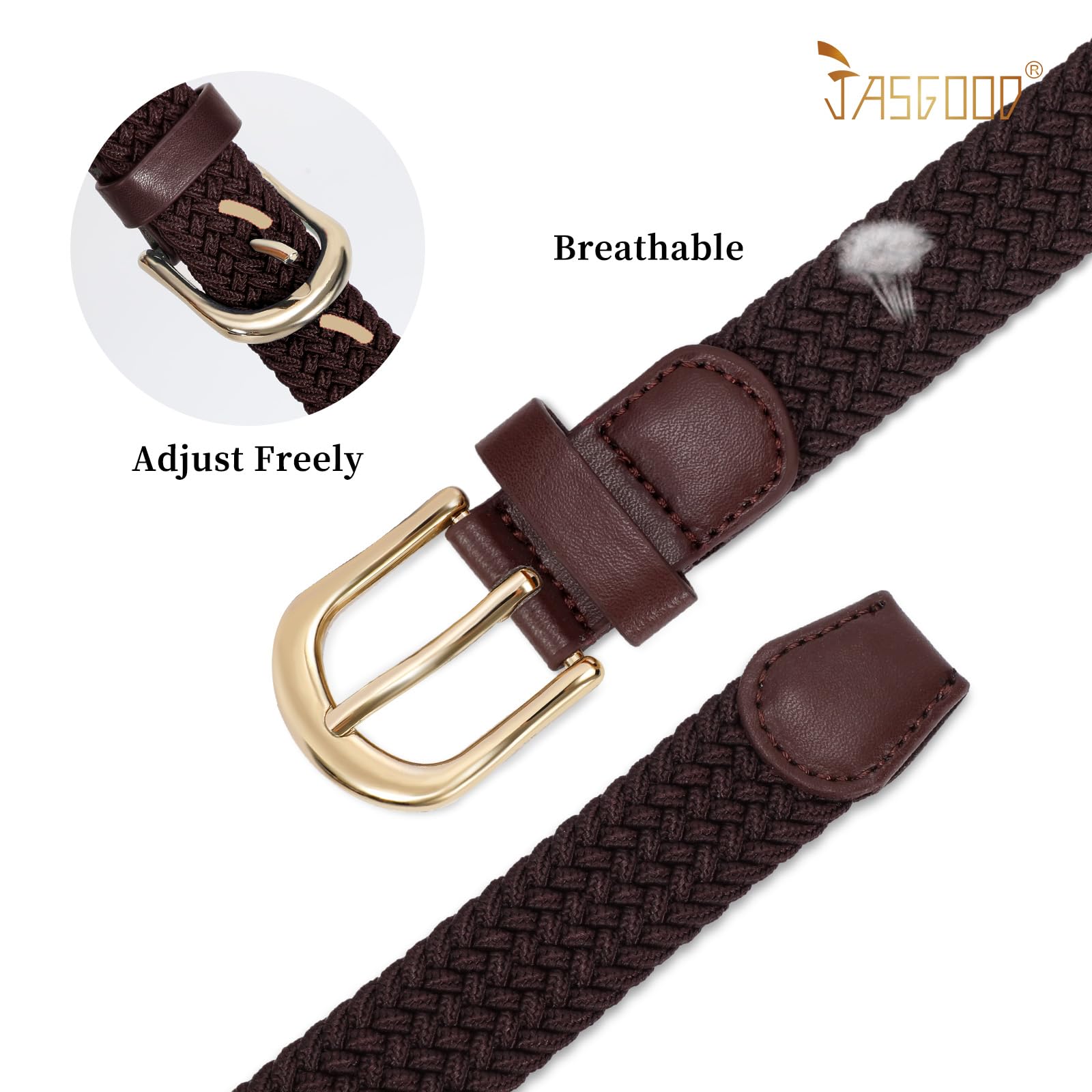 2-Pack Elastic Woven Stretch Fabric Braided Belts for Women