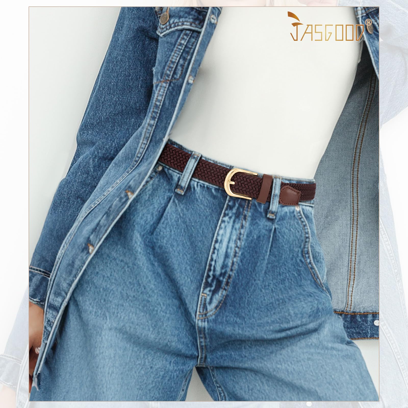 2-Pack Elastic Woven Stretch Fabric Braided Belts for Women