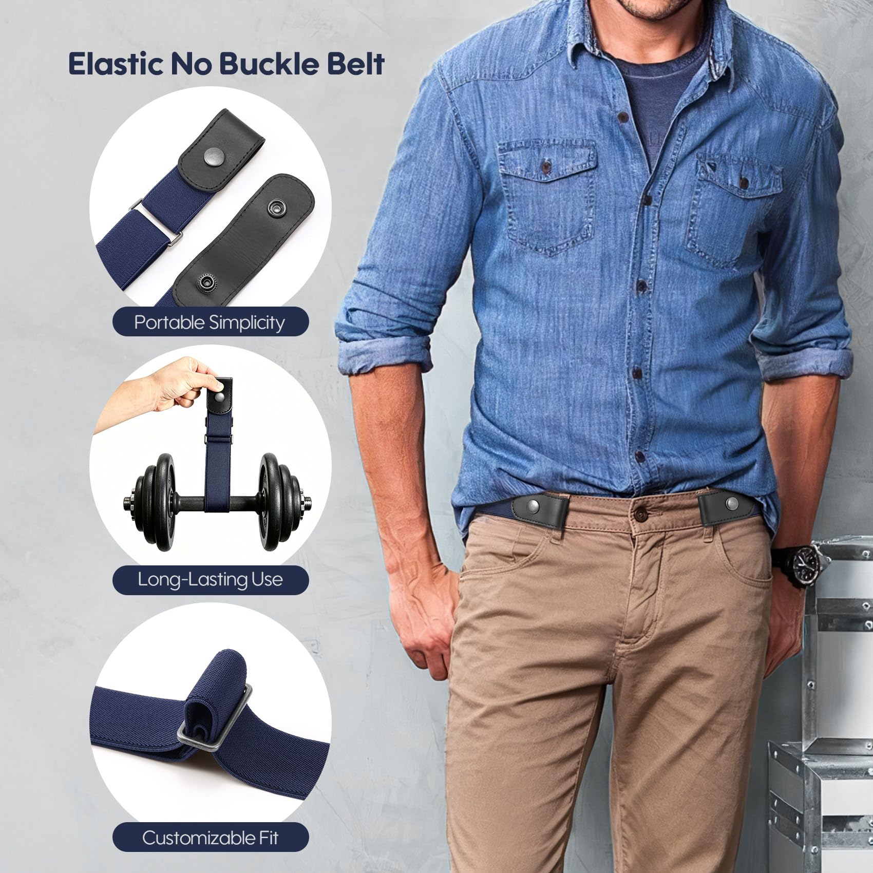 Buckless Invisible Elastic Belt for Jeans Pants