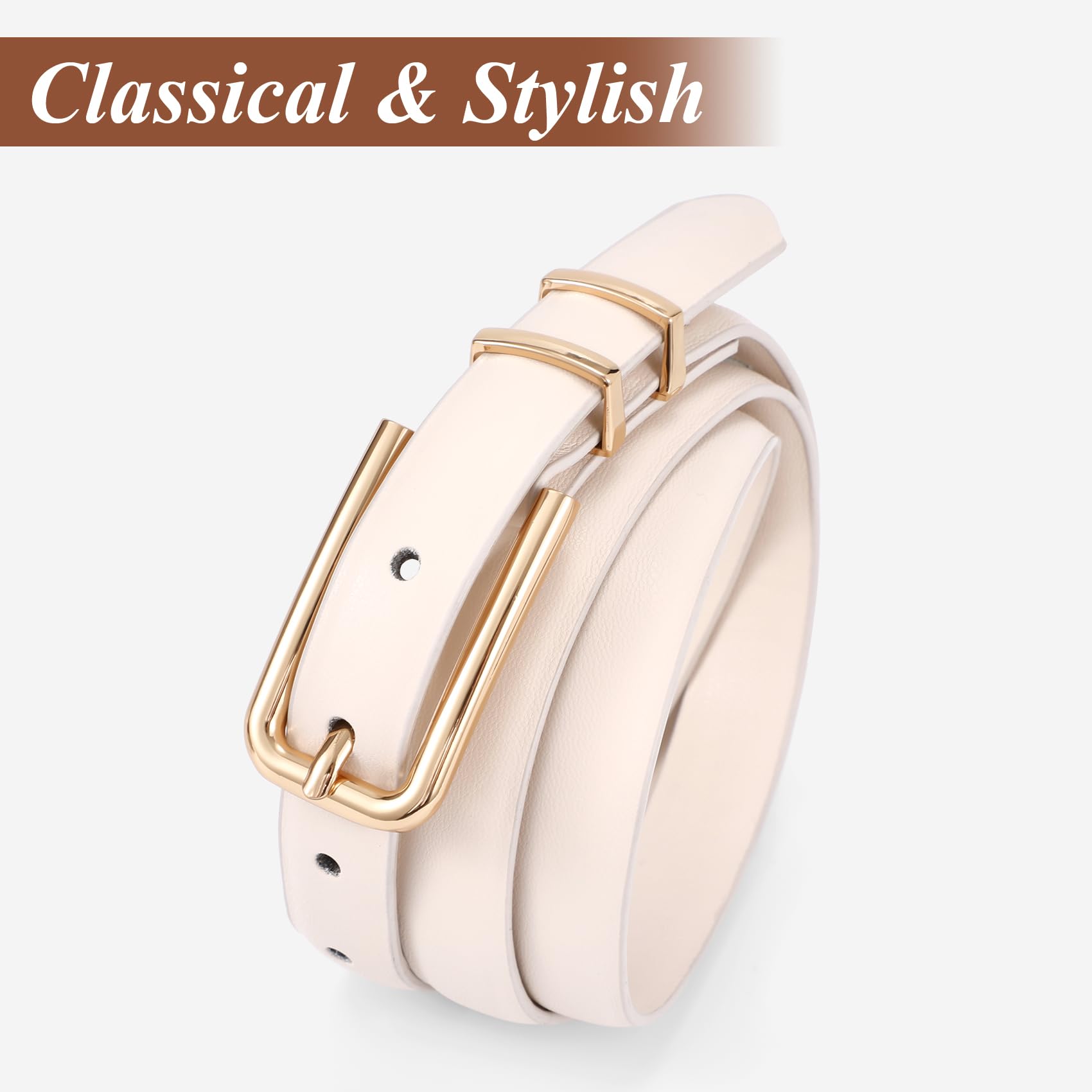 Thin Waist Belt with Square Gold Buckle