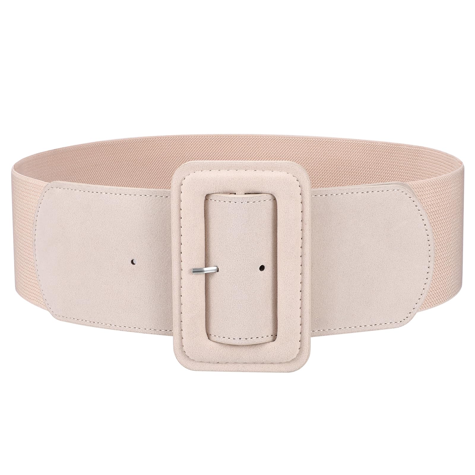 Elastic Suede Wide Belt with Vintage Chunky Square Buckle