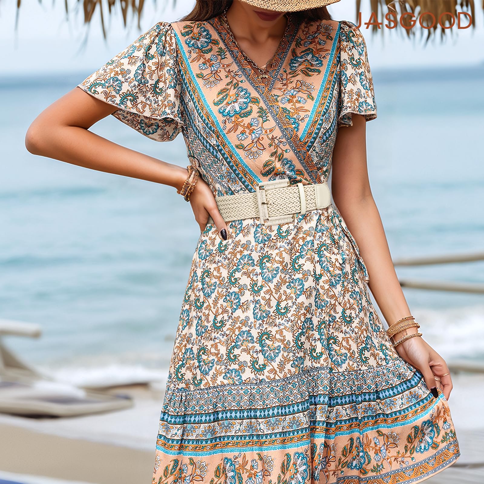 Rattan Waist Belt with Square Buckle