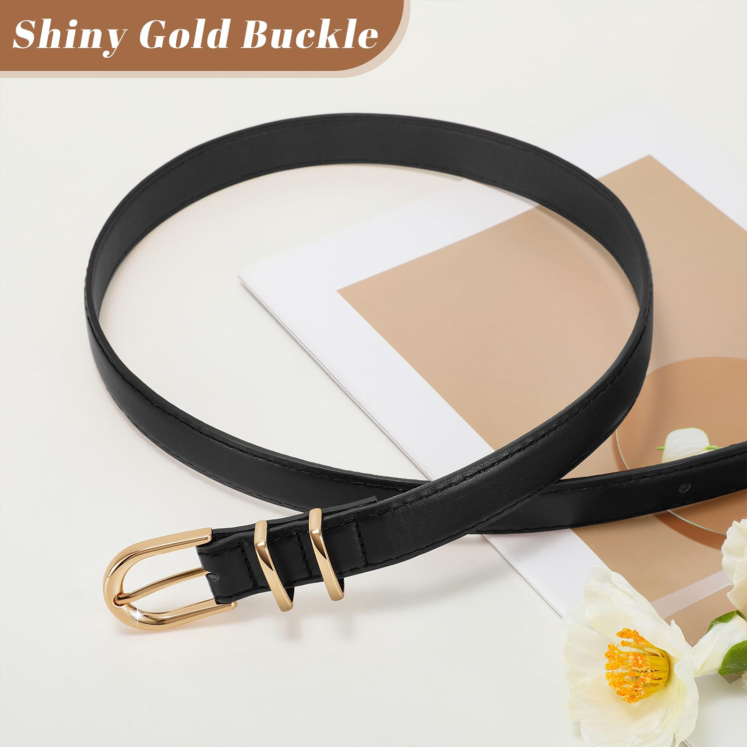 Women Skinny Vegan Leather Belt for Jeans