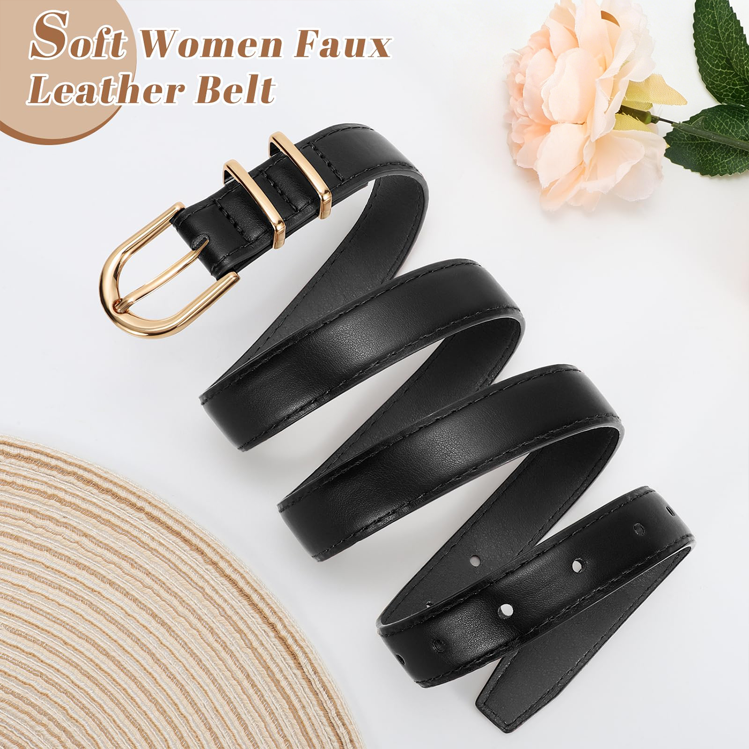 Women Skinny Vegan Leather Belt for Jeans
