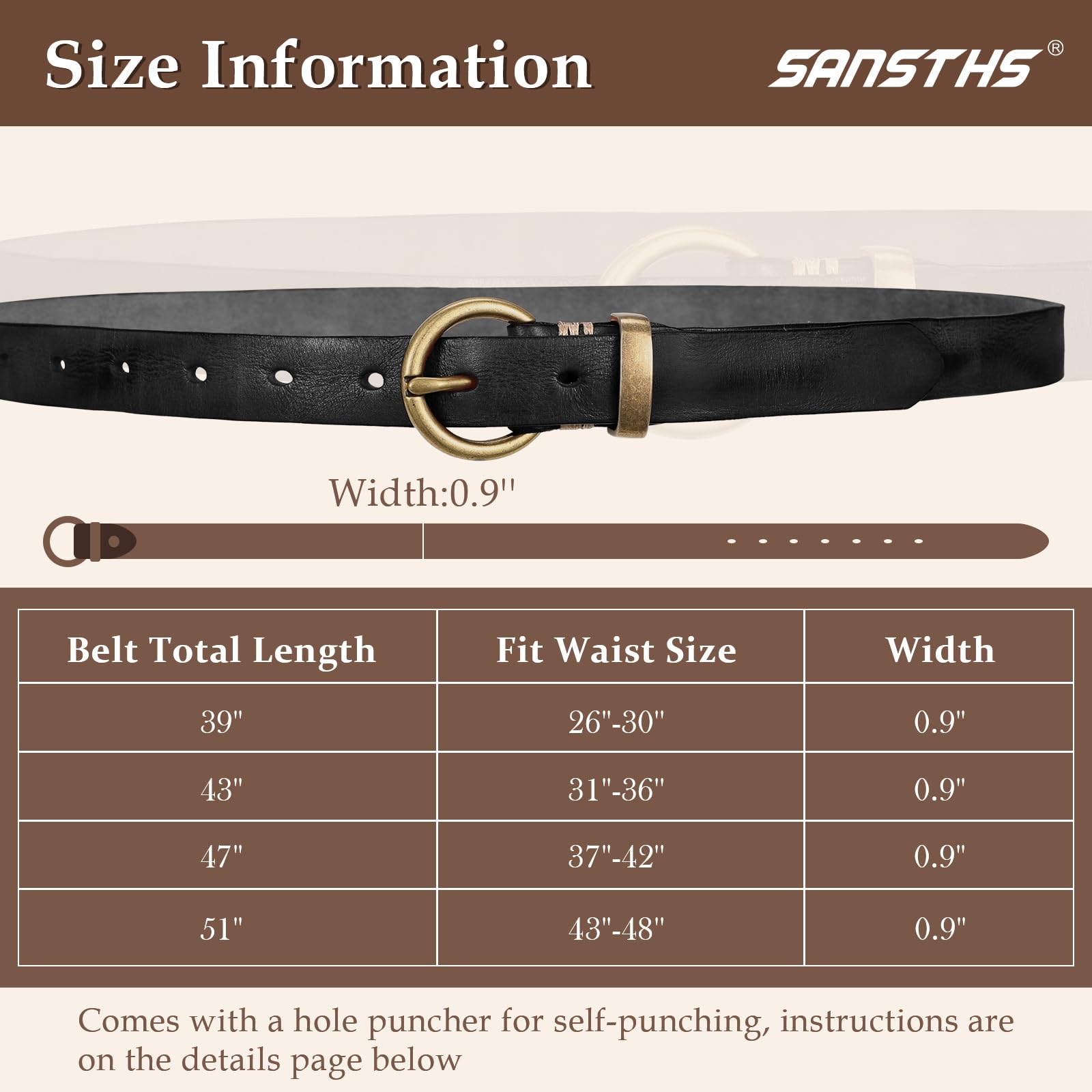 Vintage Cowhide Skinny Leather Belt - JASGOOD OFFICIAL