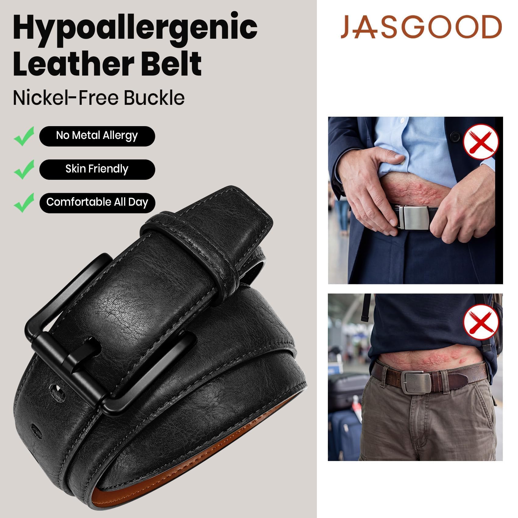 Nickel Free TSA Approved Leather Belt For Men