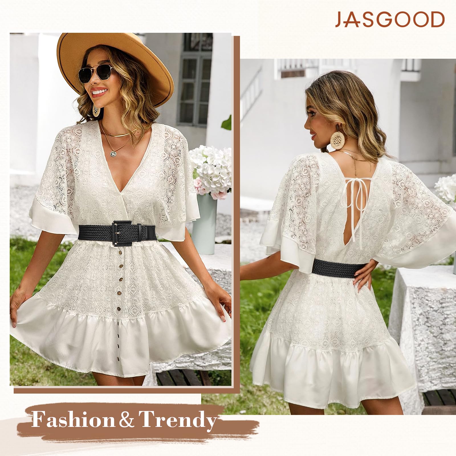 Rattan Waist Belt with Square Buckle