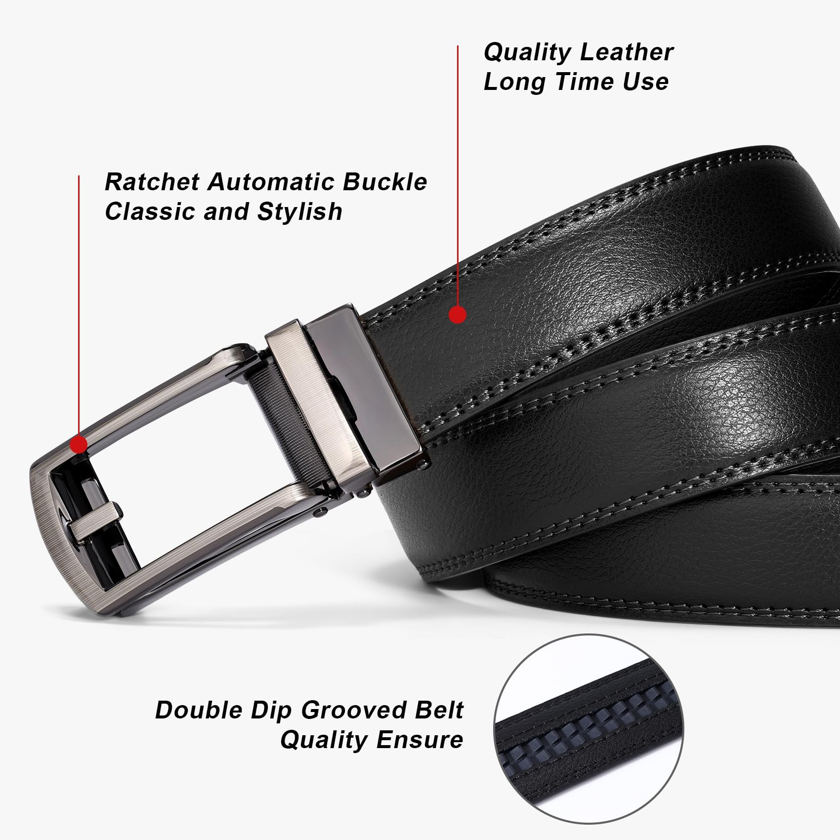 Ratchet Belt With Automatic Buckle Fits Waist Up to 52"