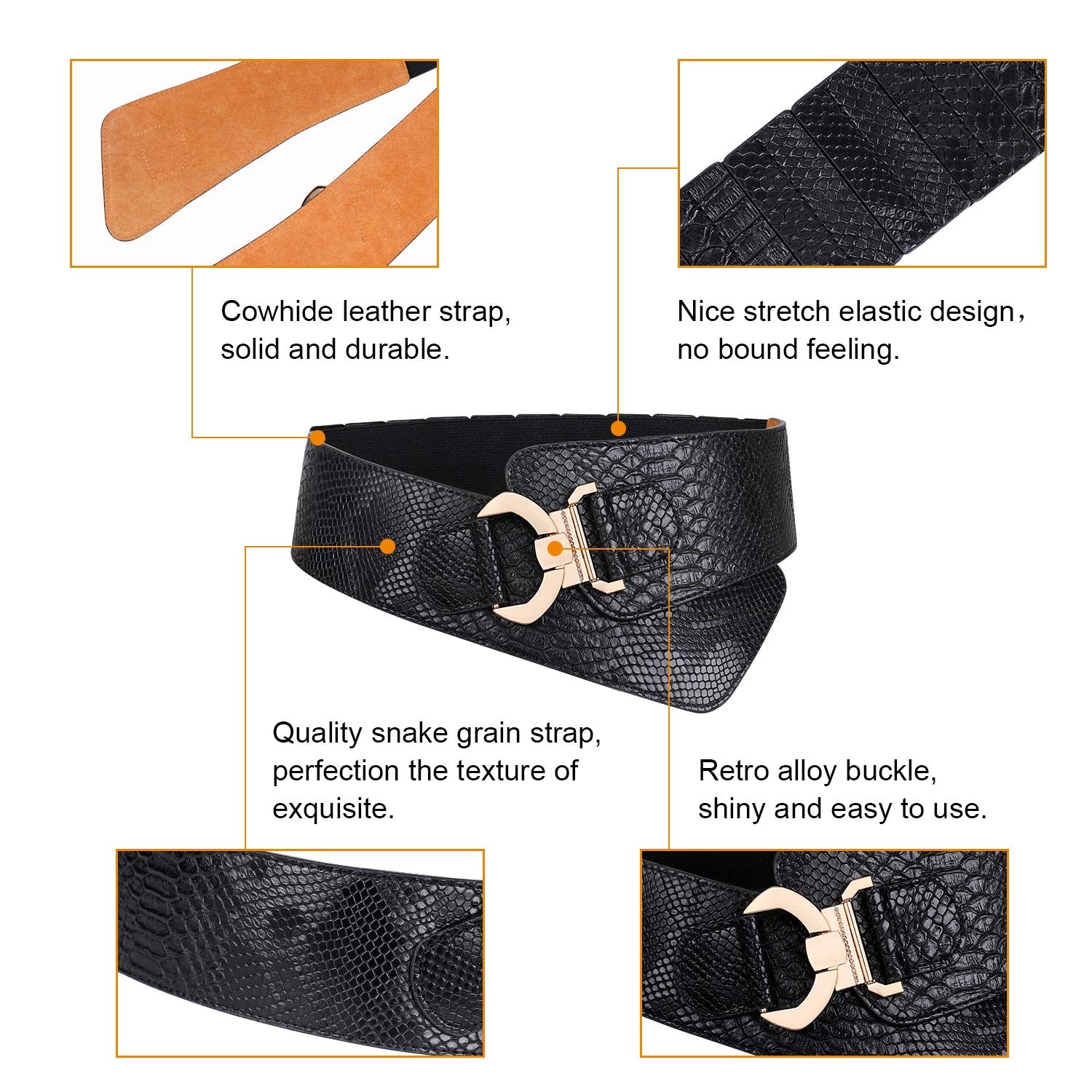 Gold Interlock Buckle Elastic Wide Belt