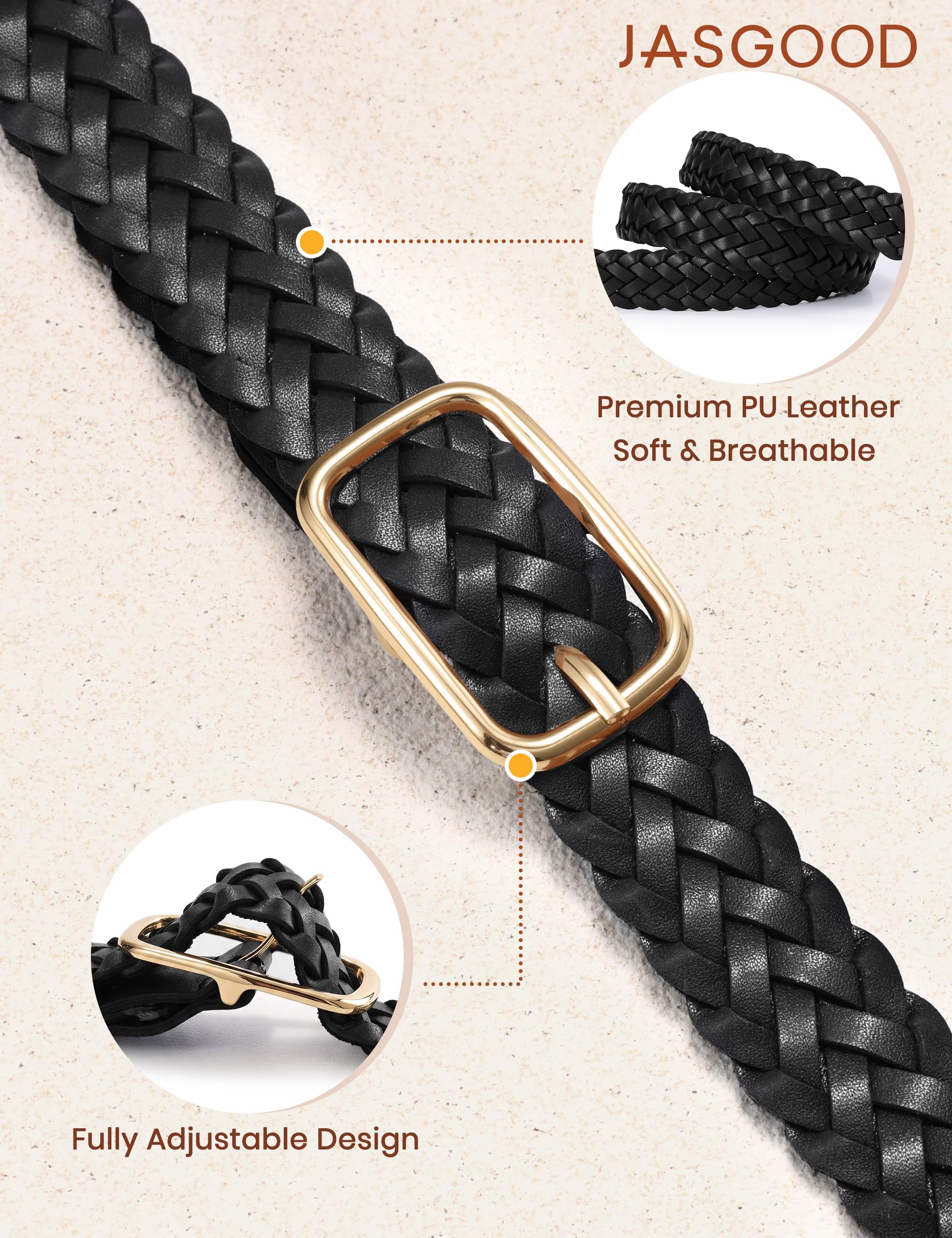 No-Hole Braided Leather Belts Plus Size