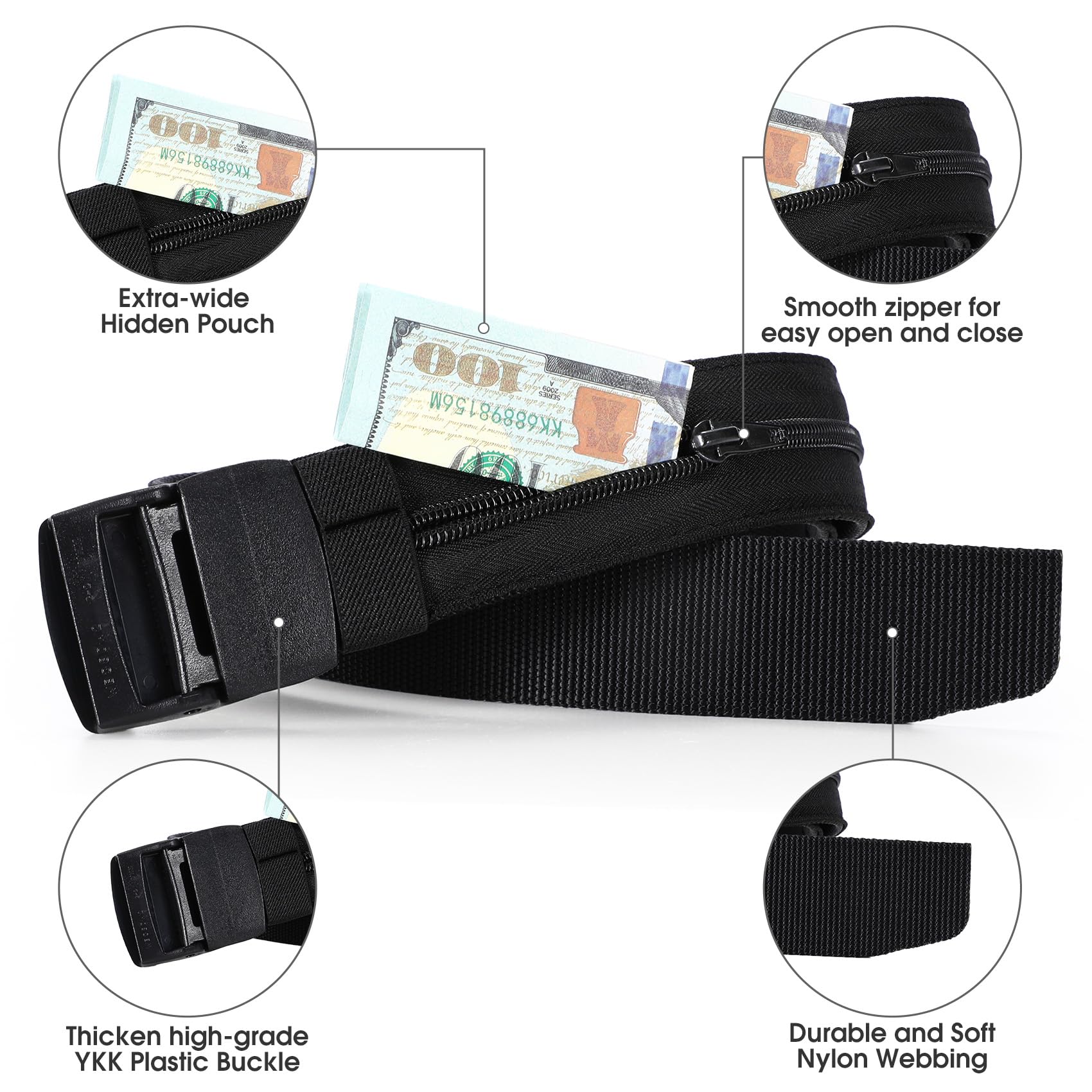 Security Money Belt with Hidden Money Pocket