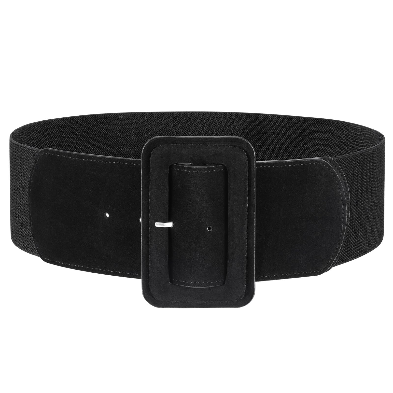 Elastic Suede Wide Belt with Vintage Chunky Square Buckle