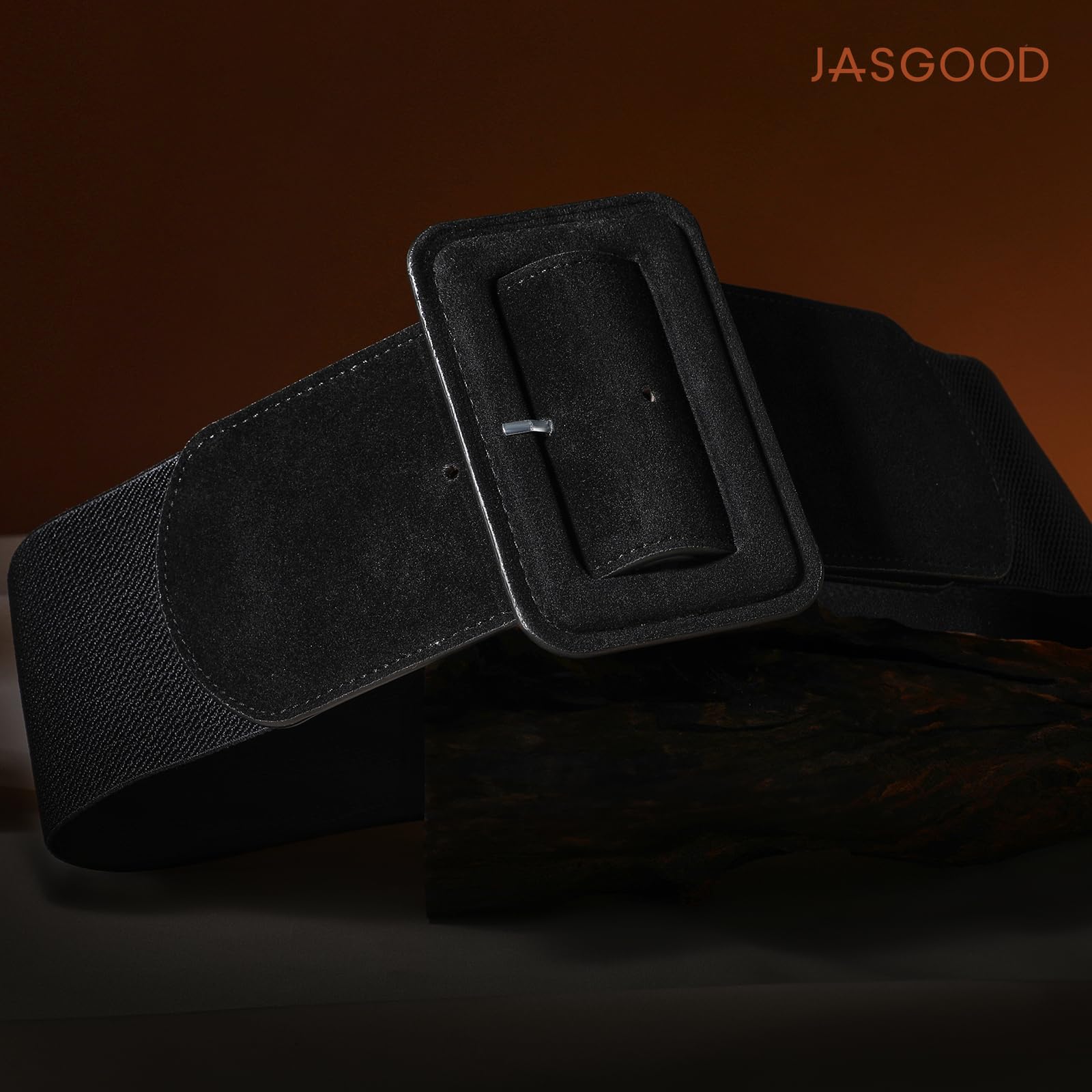 Elastic Suede Wide Belt with Vintage Chunky Square Buckle