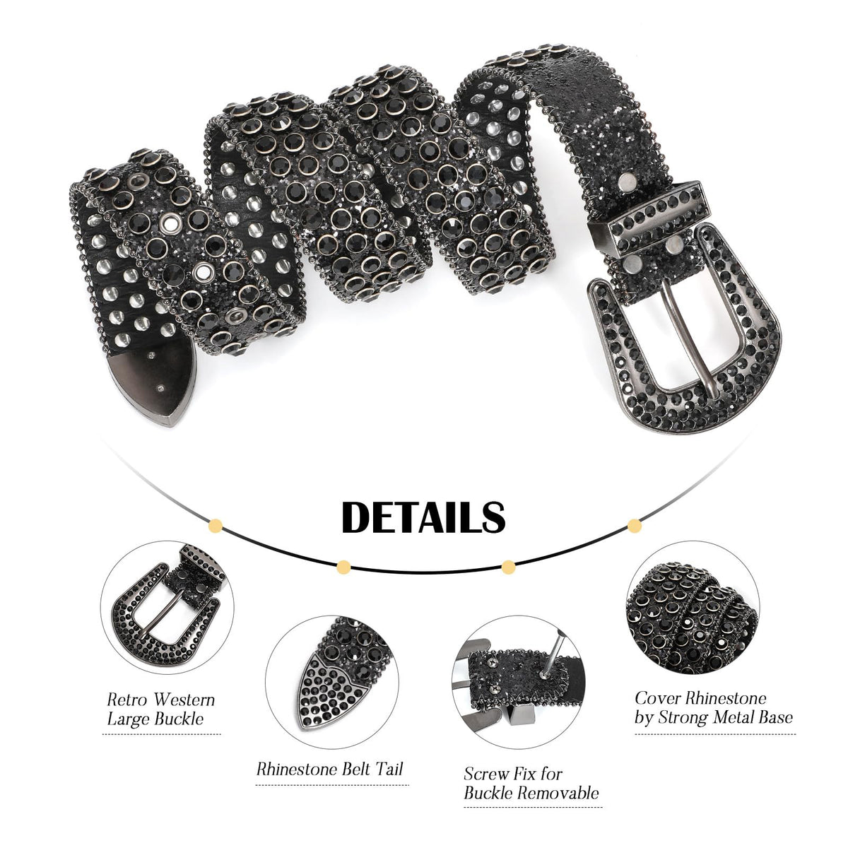 Studded Rhinestone Leather Belt - JASGOOD OFFICIAL