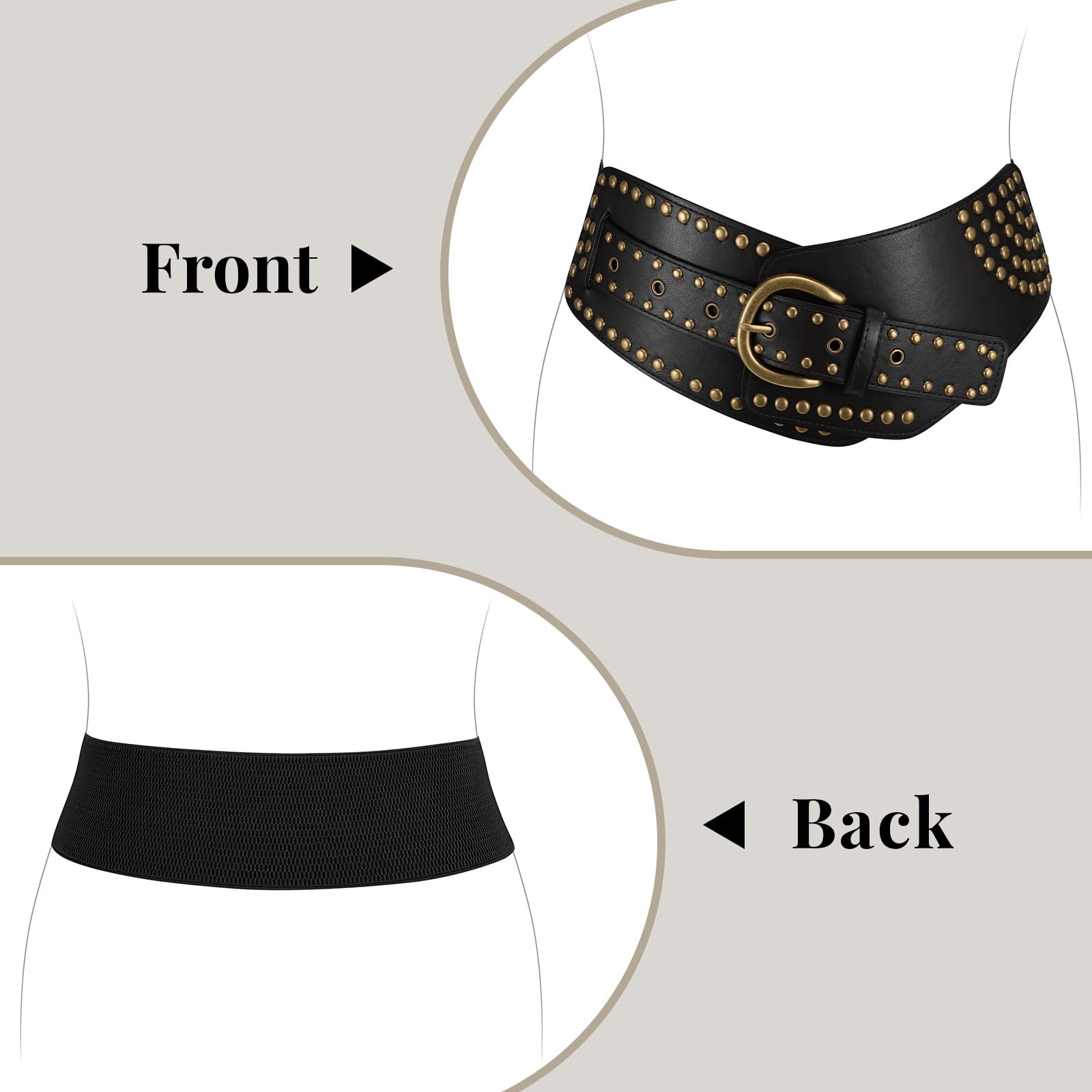 Stretchy Waist Belt with Rivets Metal Buckle