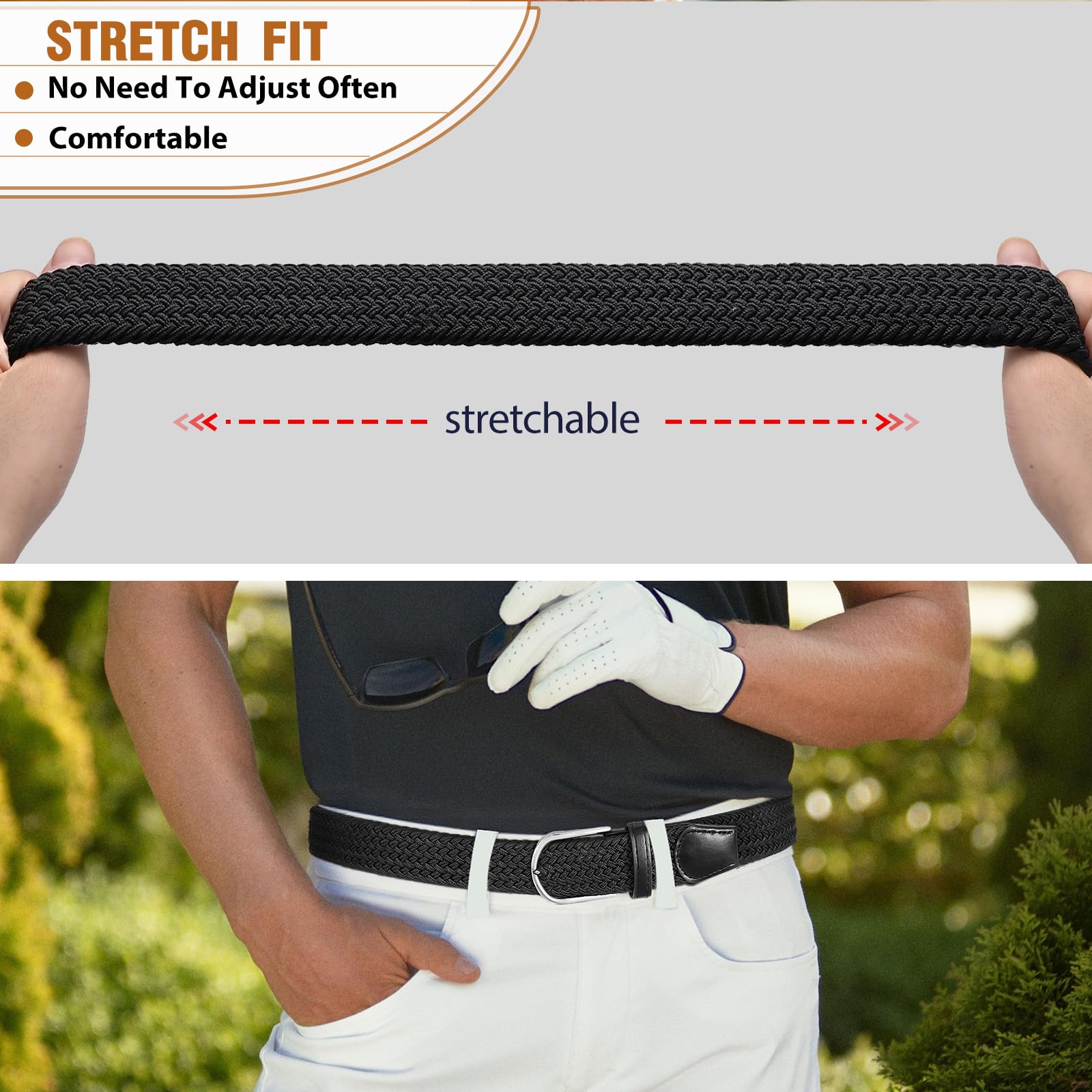 Braided Stretch Belt for Men Women