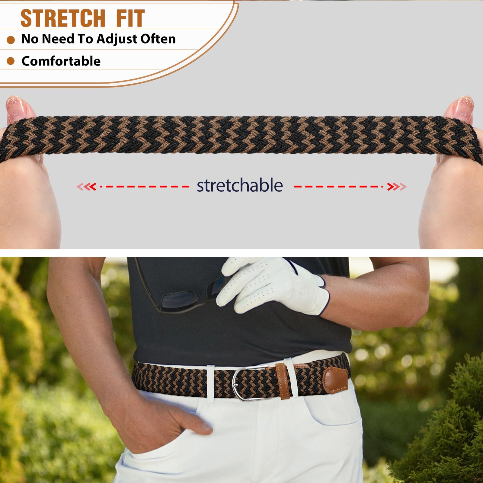 Braided Stretch Belt for Men Women