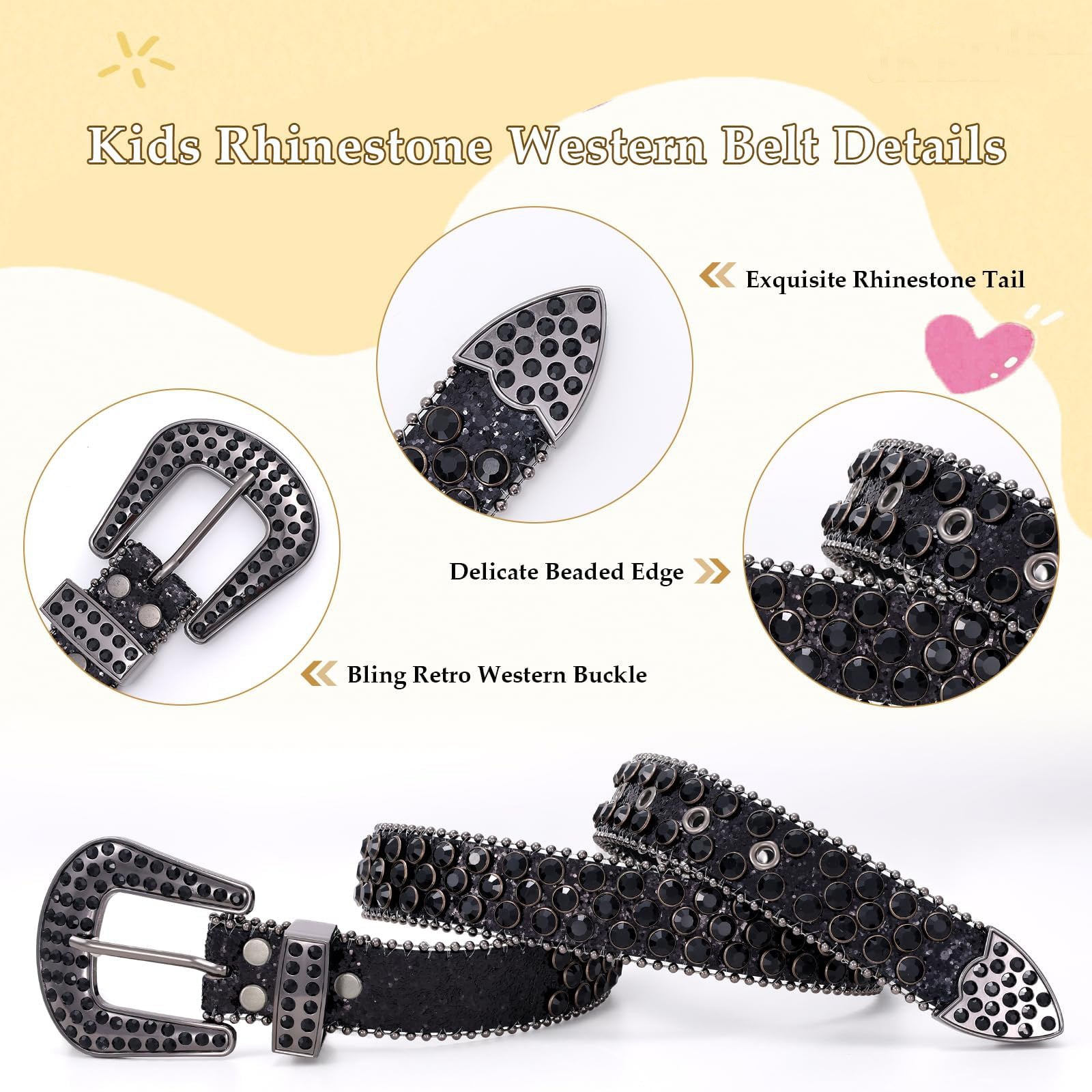 Teens Diamond Studded Bling Western Rhinestone Leather Belt