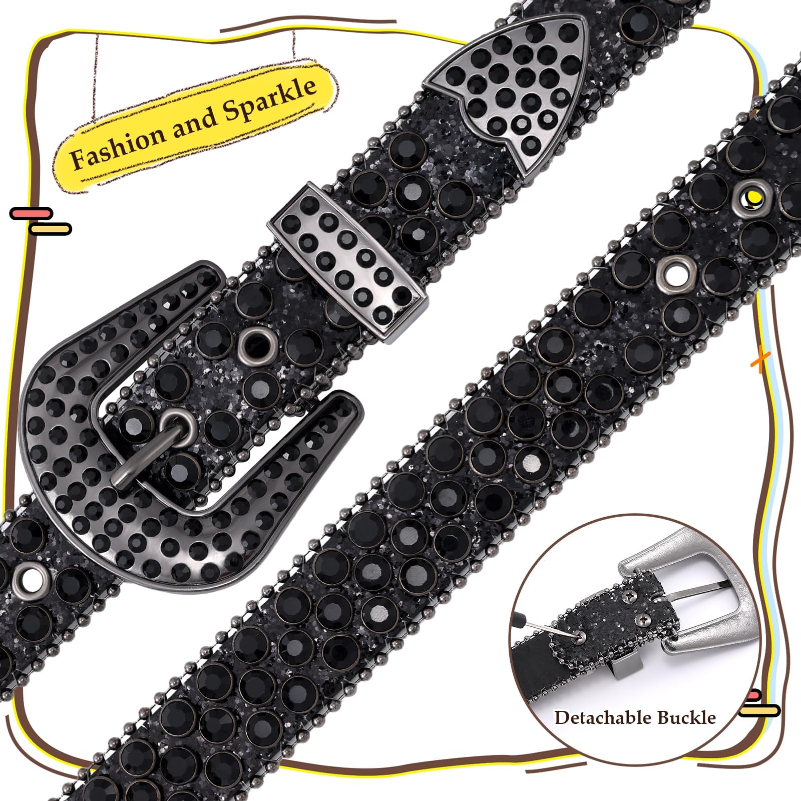 Teens Diamond Studded Bling Western Rhinestone Leather Belt