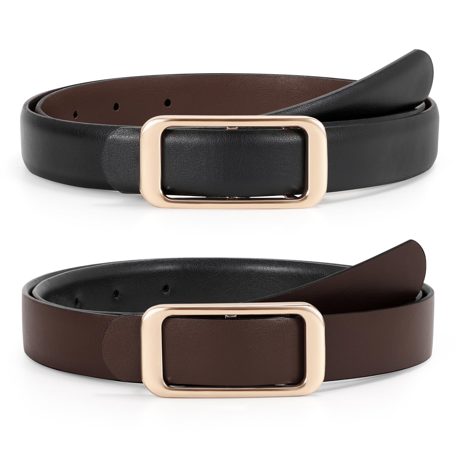 Reversible Skinny Leather Belt 0.9" - JASGOOD OFFICIAL