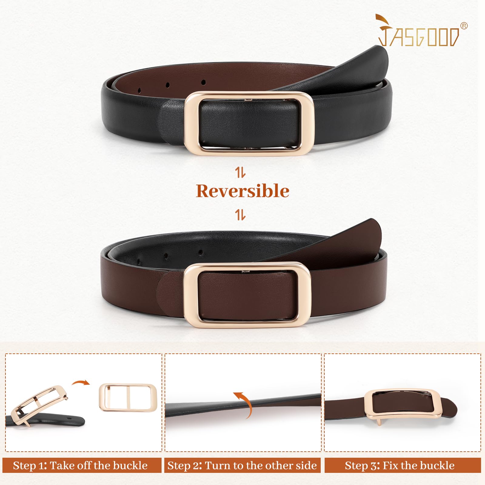 Reversible Skinny Leather Belt 0.9" - JASGOOD OFFICIAL