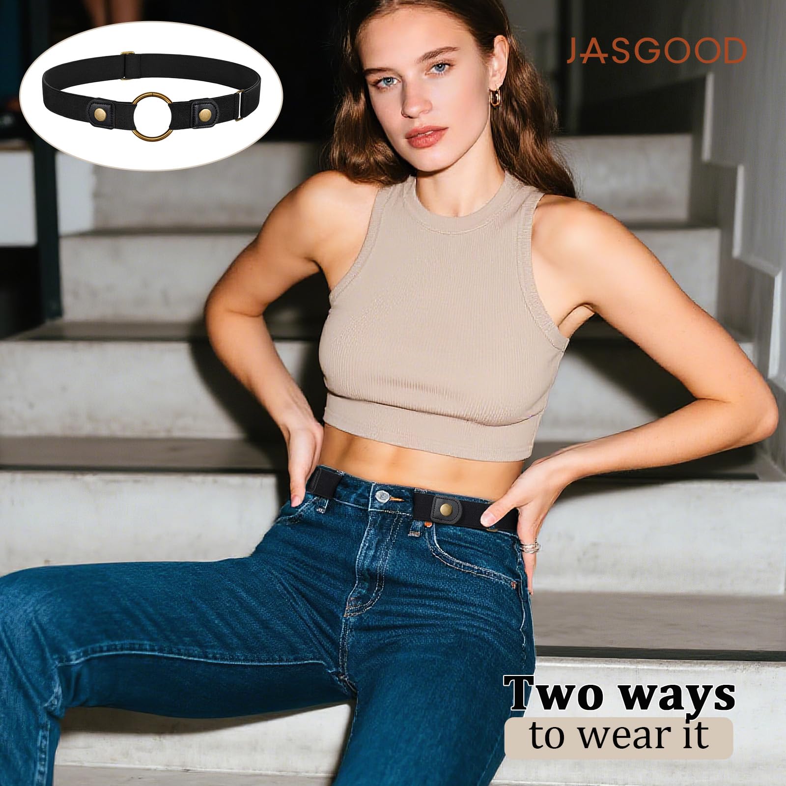2-Pack Buckle-less Stretch Belt for Women Men