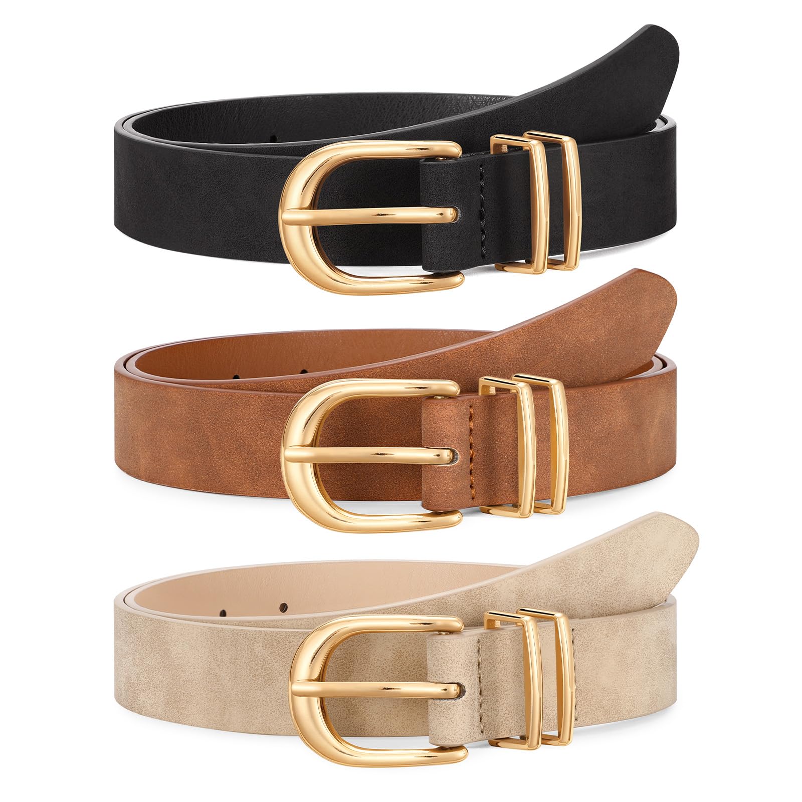 3-Pack Classic Women Vegan Leather Belts For Jeans - JASGOOD OFFICIAL