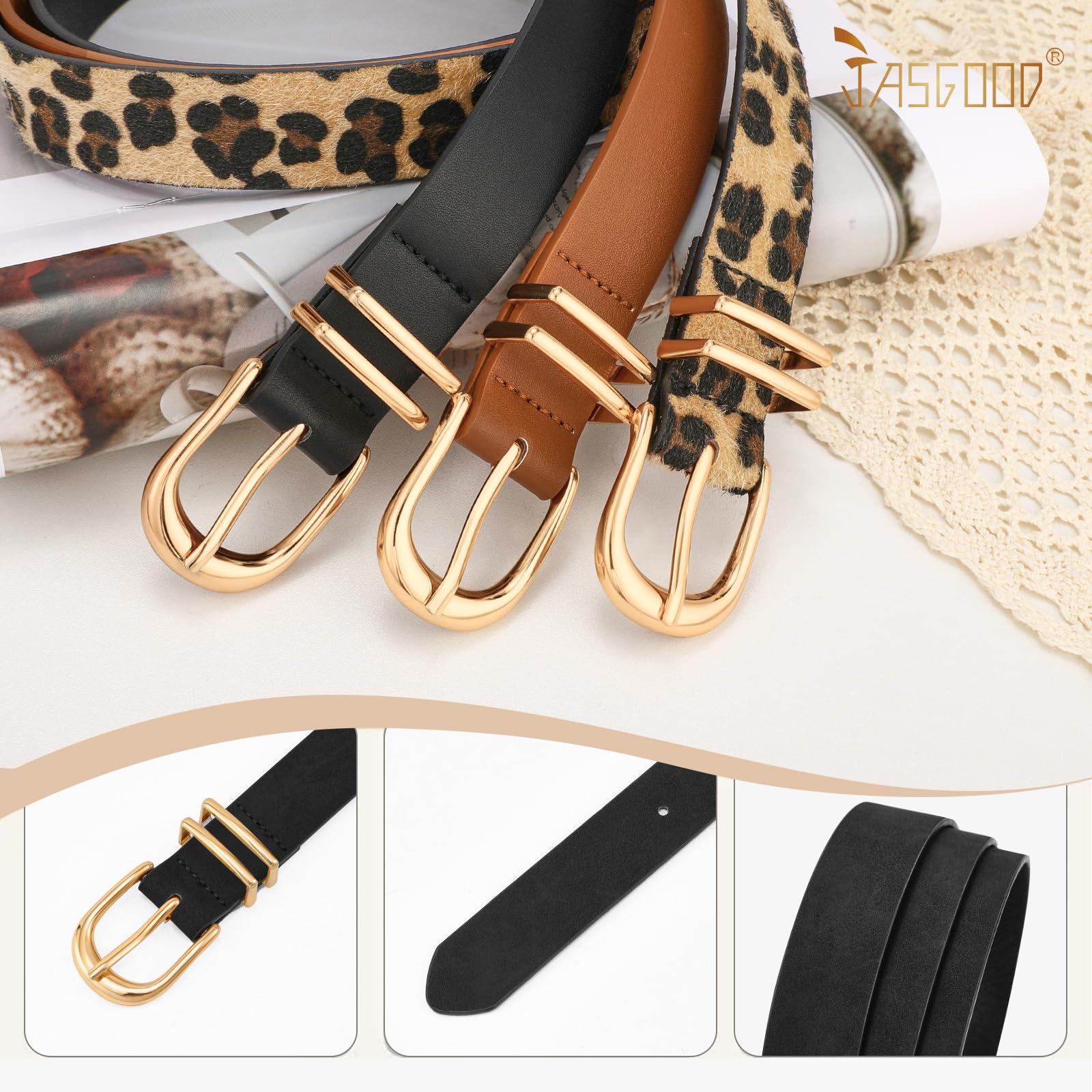 3-Pack Classic Women Vegan Leather Belts For Jeans - JASGOOD OFFICIAL