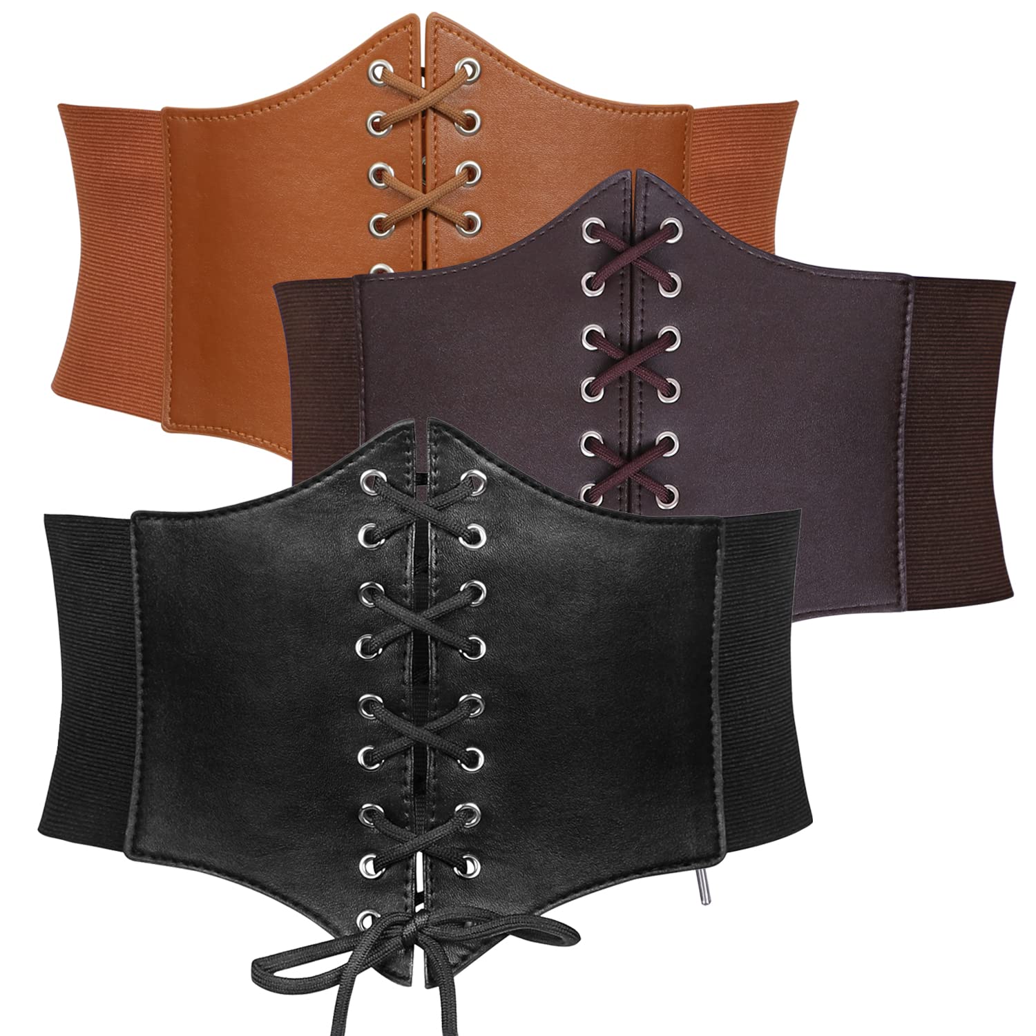 3-Pack Lace-up Tied Elastic Corset Belts for Halloween