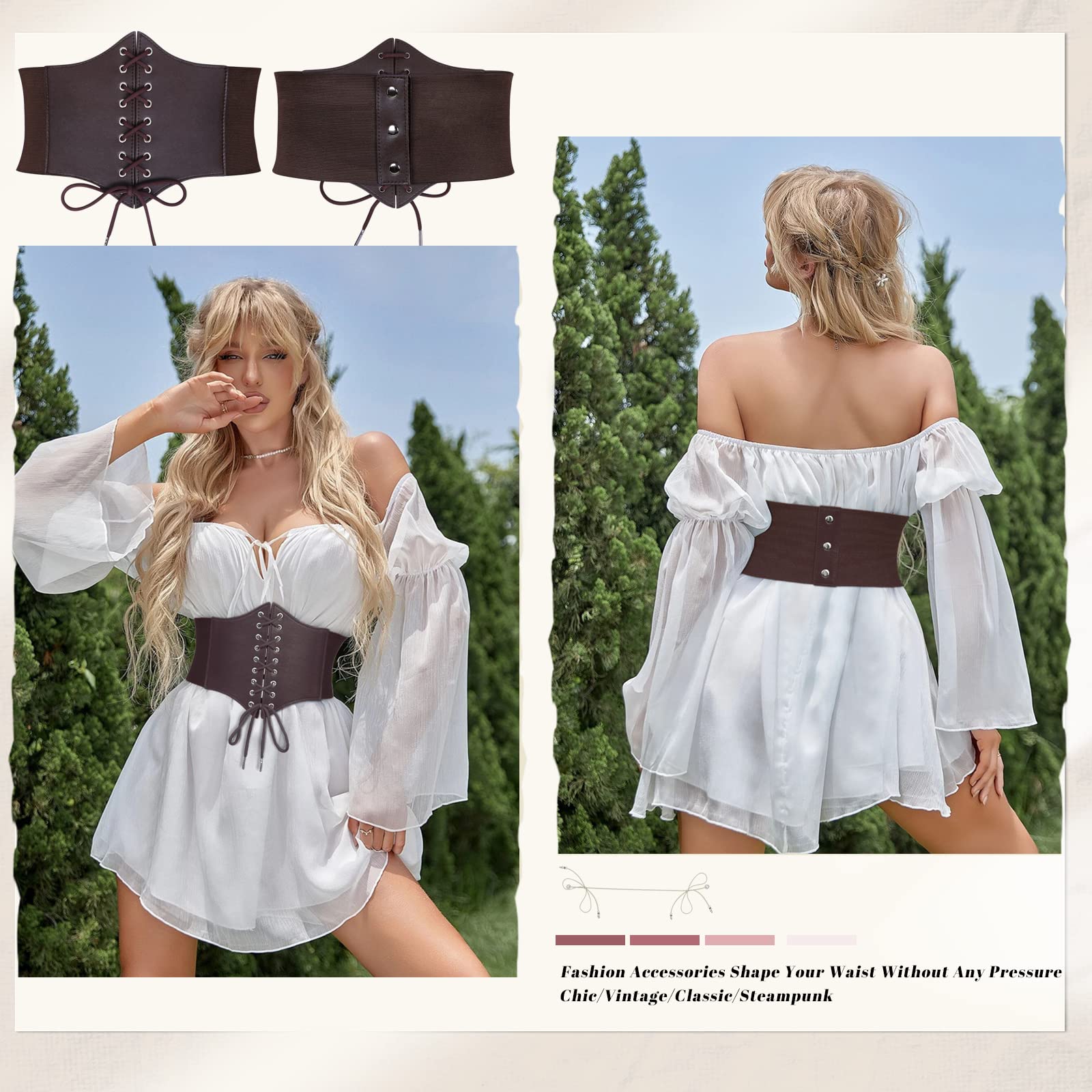 3-Pack Lace-up Tied Elastic Corset Belts for Halloween