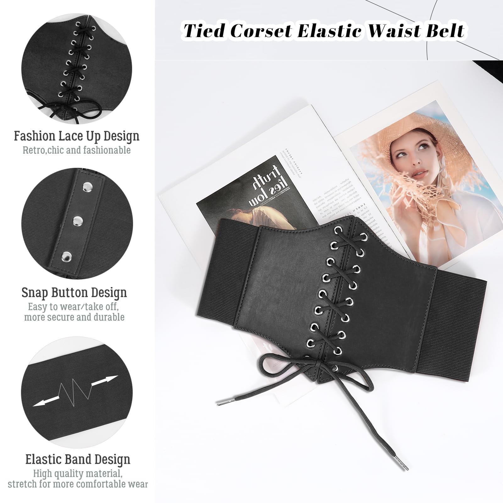 3-Pack Lace-up Tied Elastic Corset Belts for Halloween