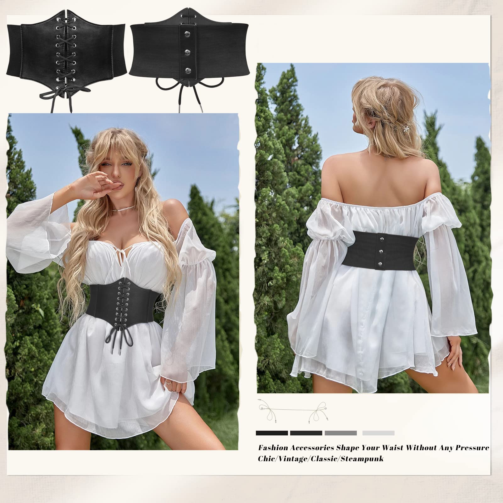 3-Pack Lace-up Tied Elastic Corset Belts for Halloween