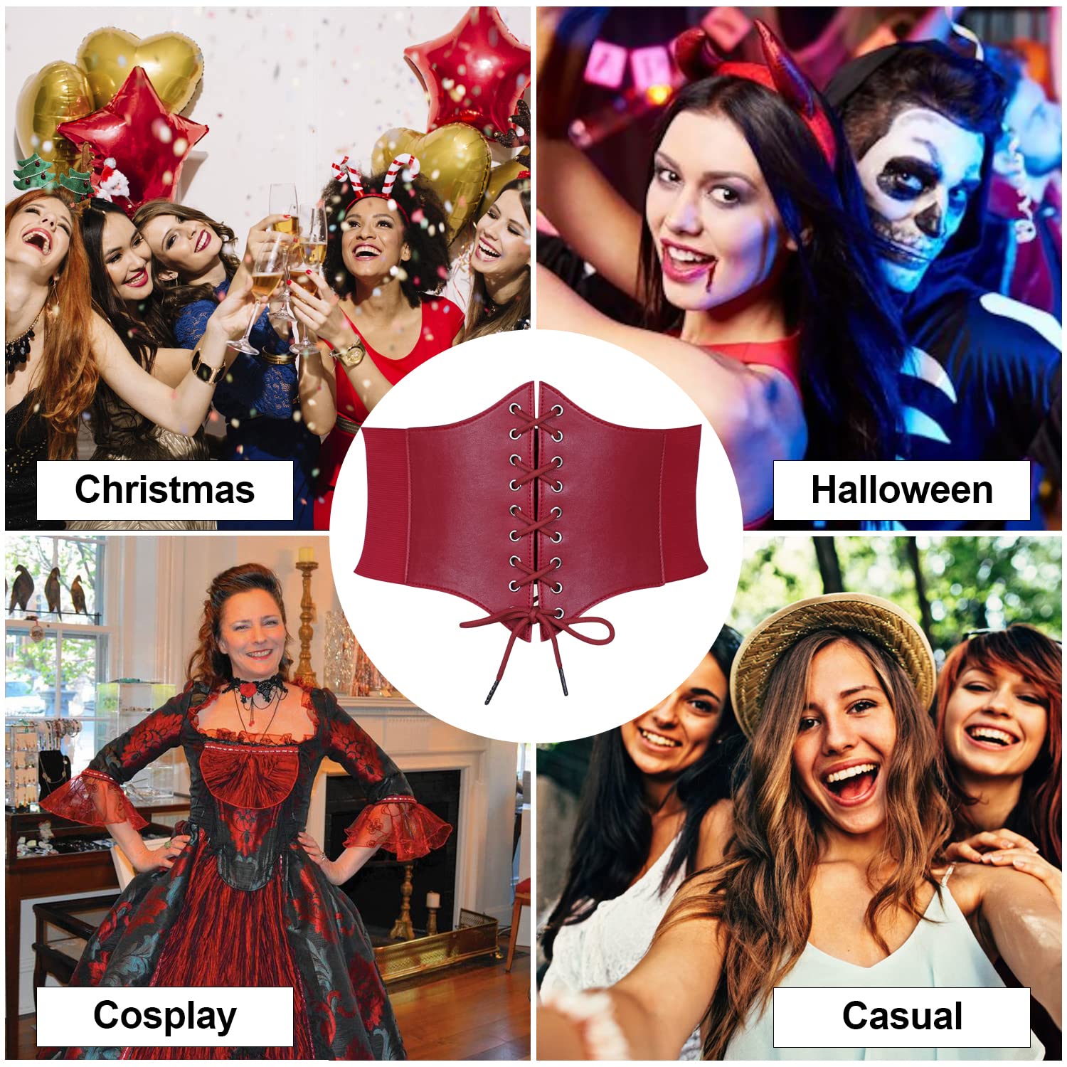 3-Pack Lace-up Tied Elastic Corset Belts for Halloween