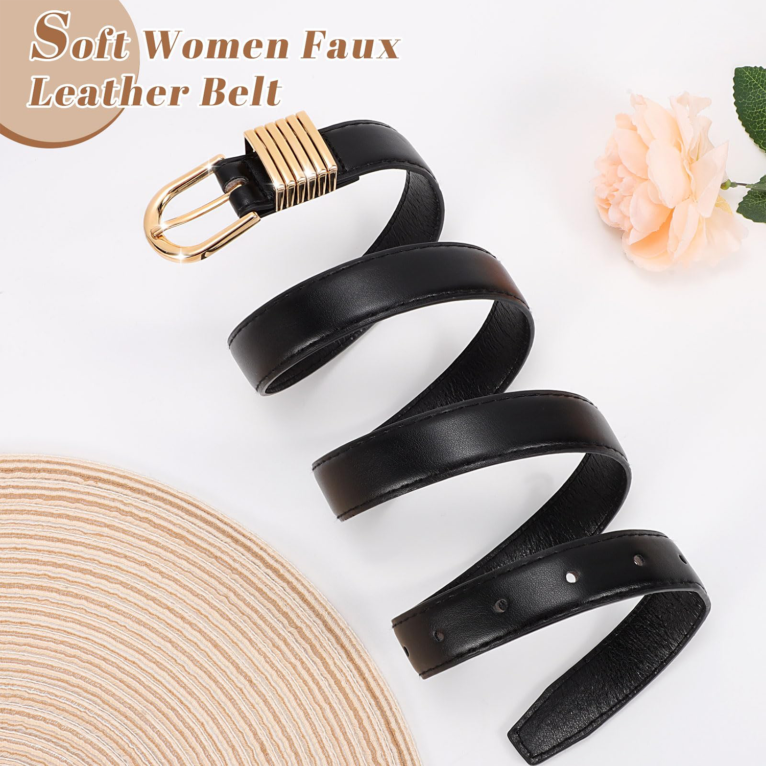 Women Skinny Vegan Leather Belt for Jeans