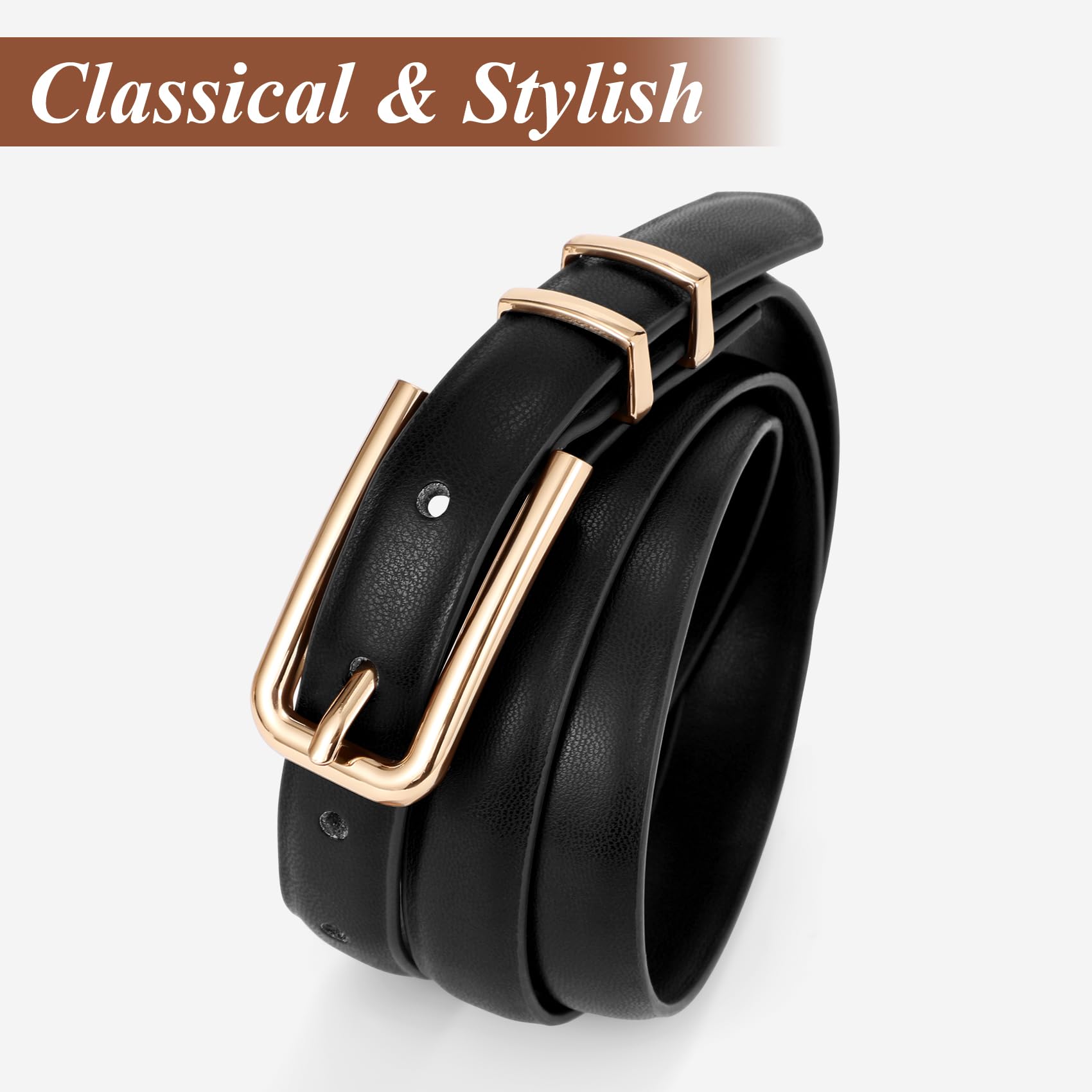 Thin Waist Belt with Square Gold Buckle